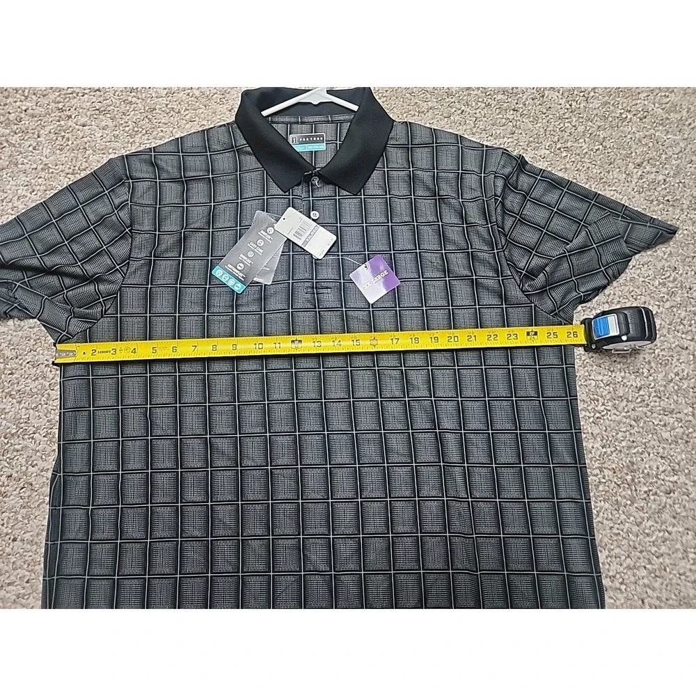 PGA Tour Black Plaid Polo Shirt Men's Short Sleeve  NWT $55 ‎ XXL